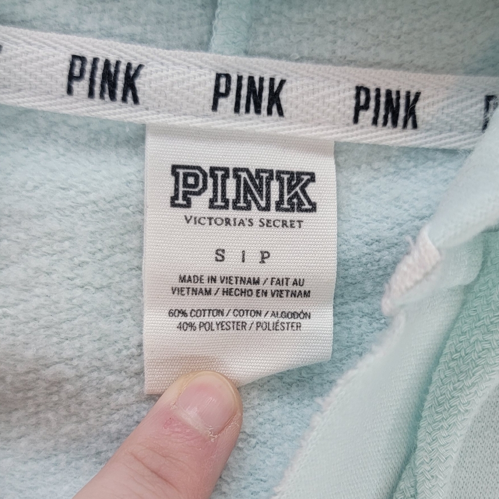 Victoria's Secret PINK Mint Green V Neck Pullover Hoodie Sweatshirt - Picture 4 of 9